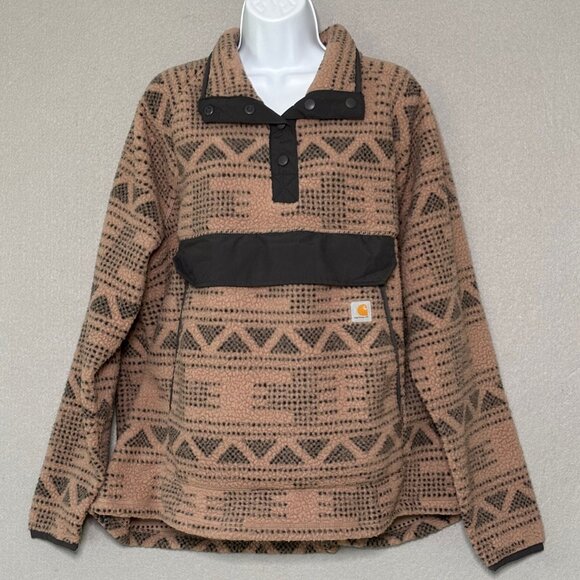 Carhartt Women’s Fleece Pullover Relaxed Fit Geo Aztec Warm Taupe Size XXL / 2XL - Picture 2 of 13